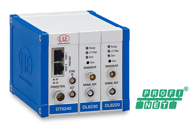 Kapazitives Standard-Messsystem mit PROFINET: Controller DT6240 mit Demodulator DL6220 und DL6230